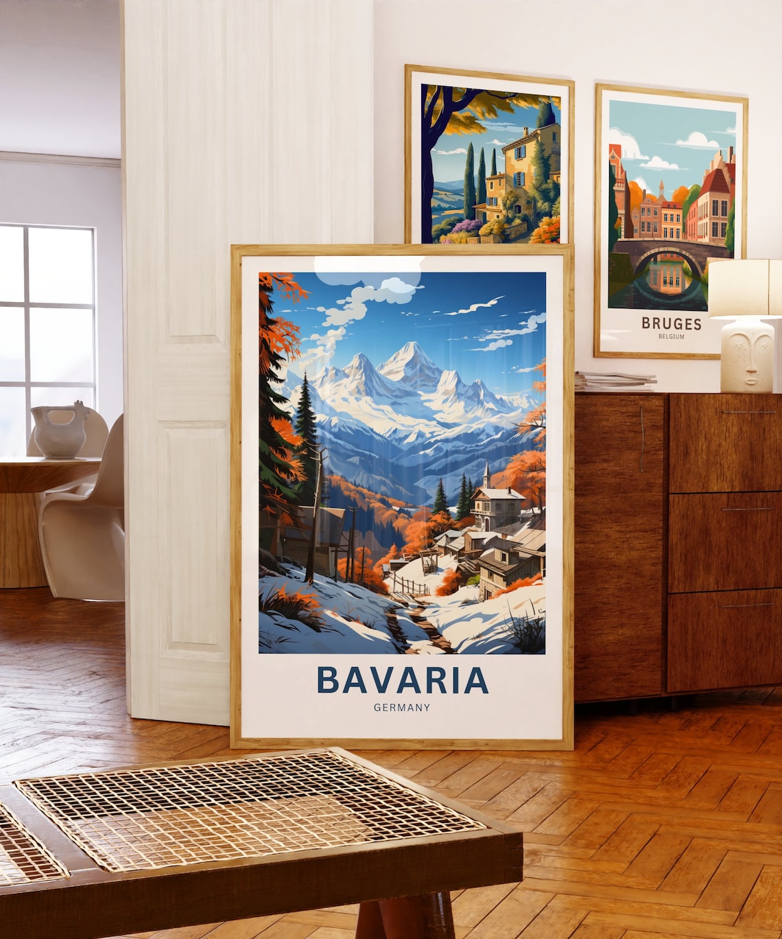 Bavaria Germany Snowy Alpine Village Autumn Peaks Travel Poster - Image 5