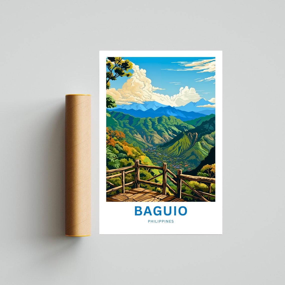 Baguio Philippines Mountain Overlook Wooden Deck Travel Poster - Image 4
