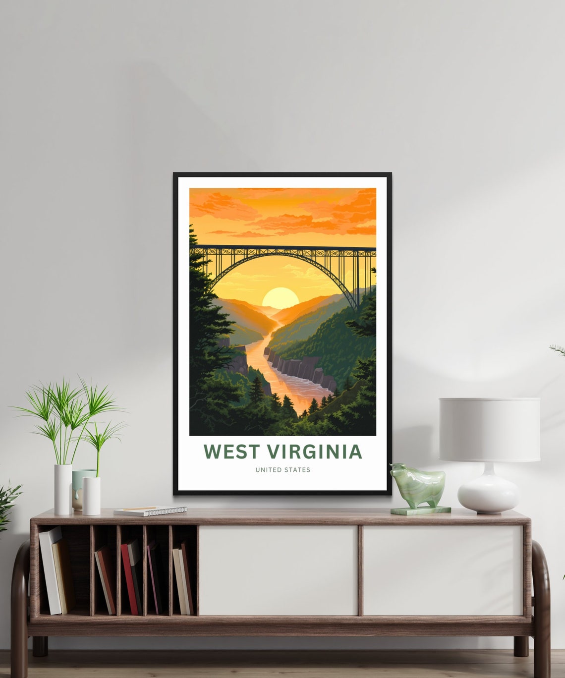 West Virginia Steel Arch Bridge Sunset River Gorge Travel Poster - Image 2