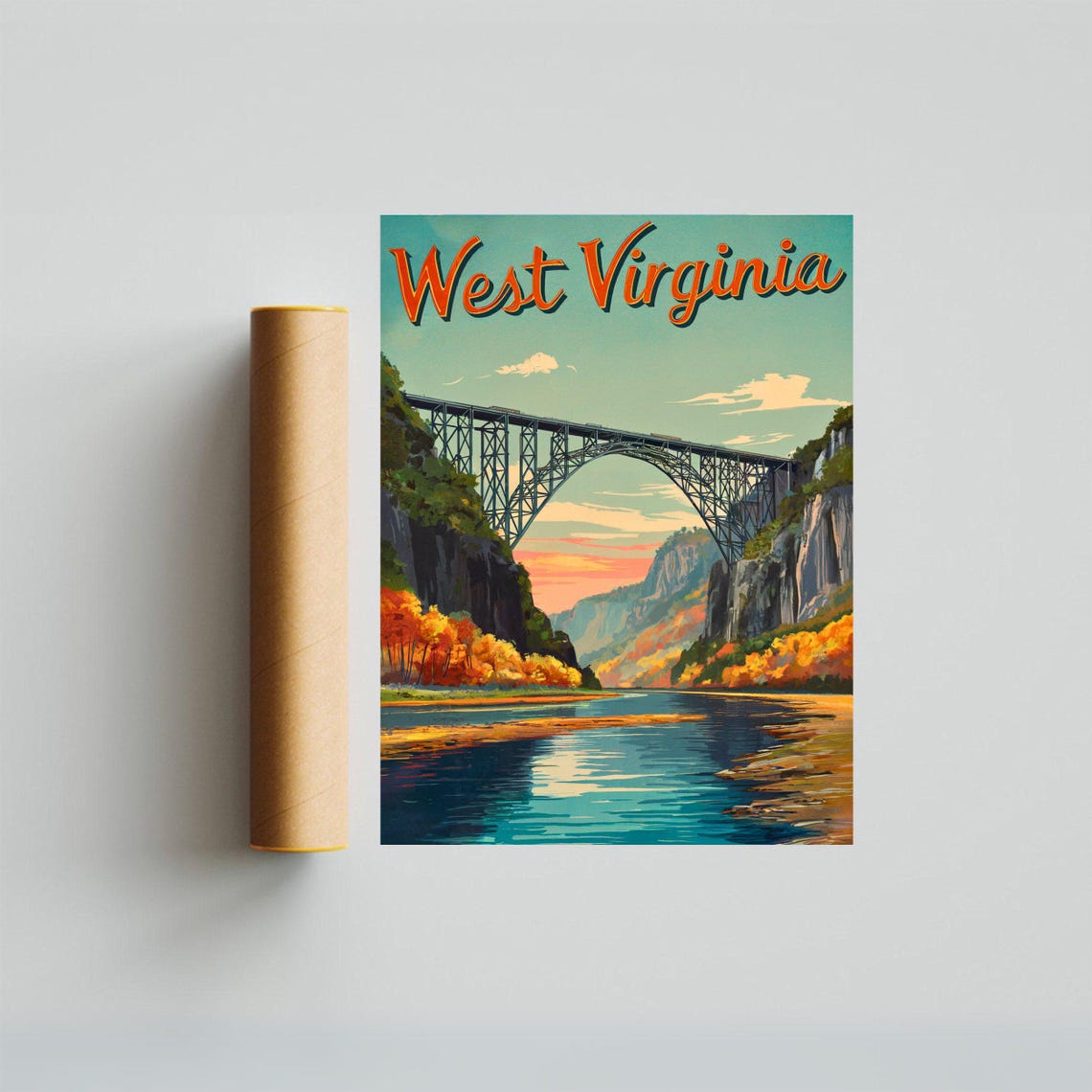 West Virginia New River Gorge Bridge At Sunset Over The River Poster - Image 4