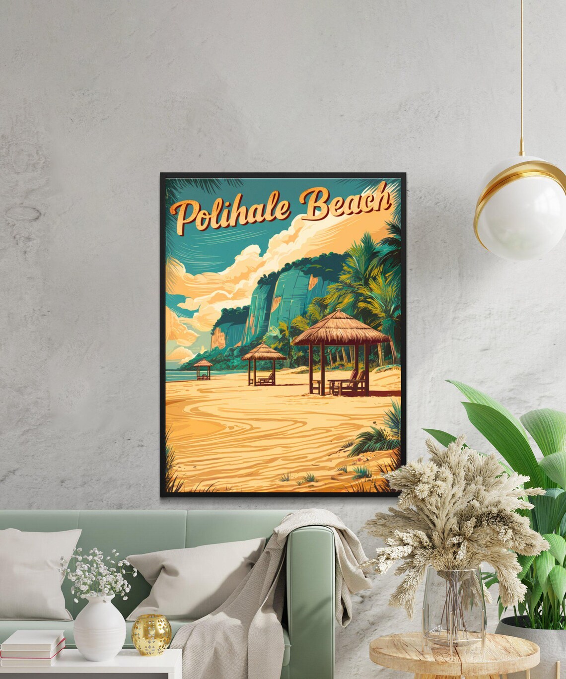 Polihale Beach Vintage Hawaii Tiki Shelters Golden Sand Retro Poster - Image 3