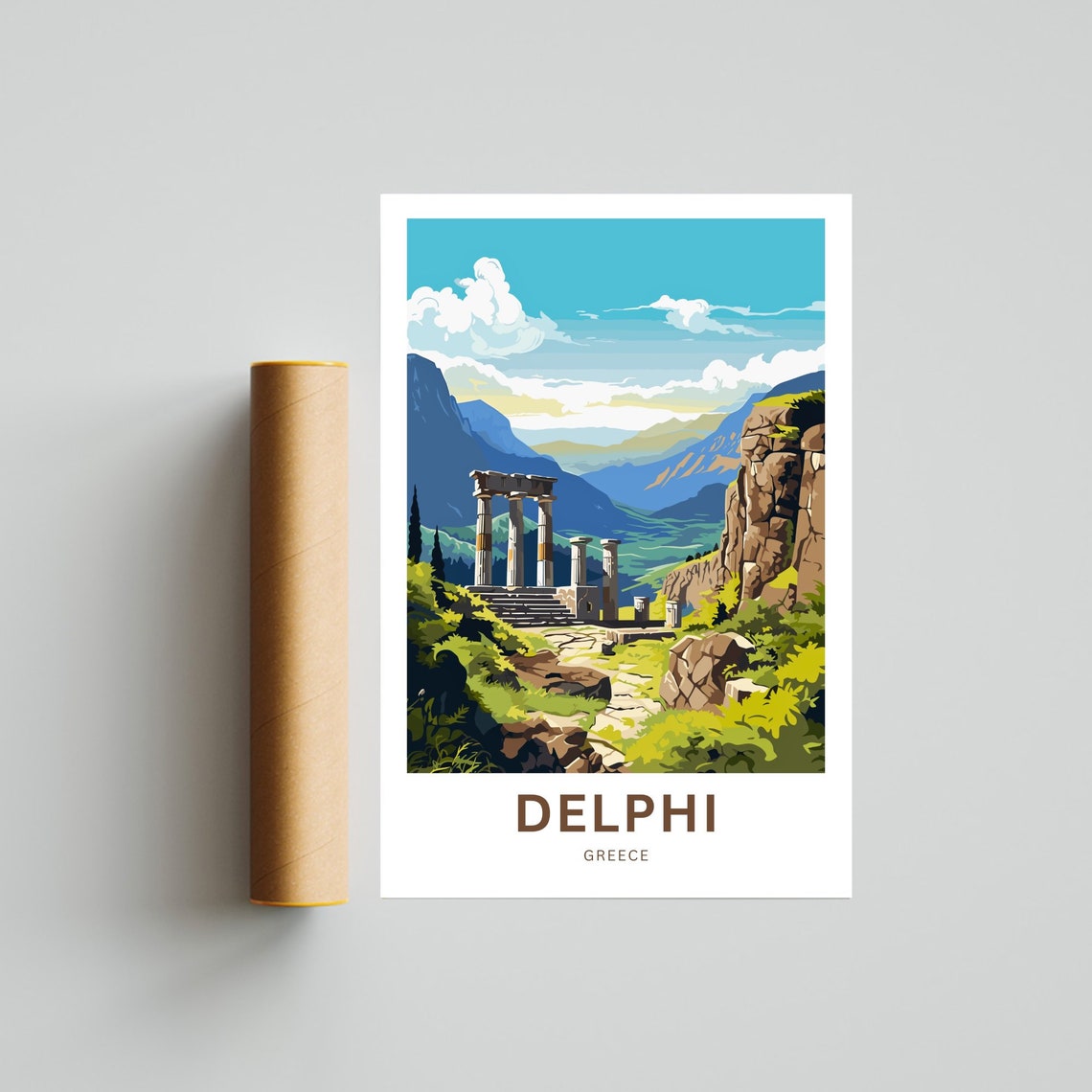Delphi Greece Temple Columns Green Valley Mountains Travel Poster - Image 4