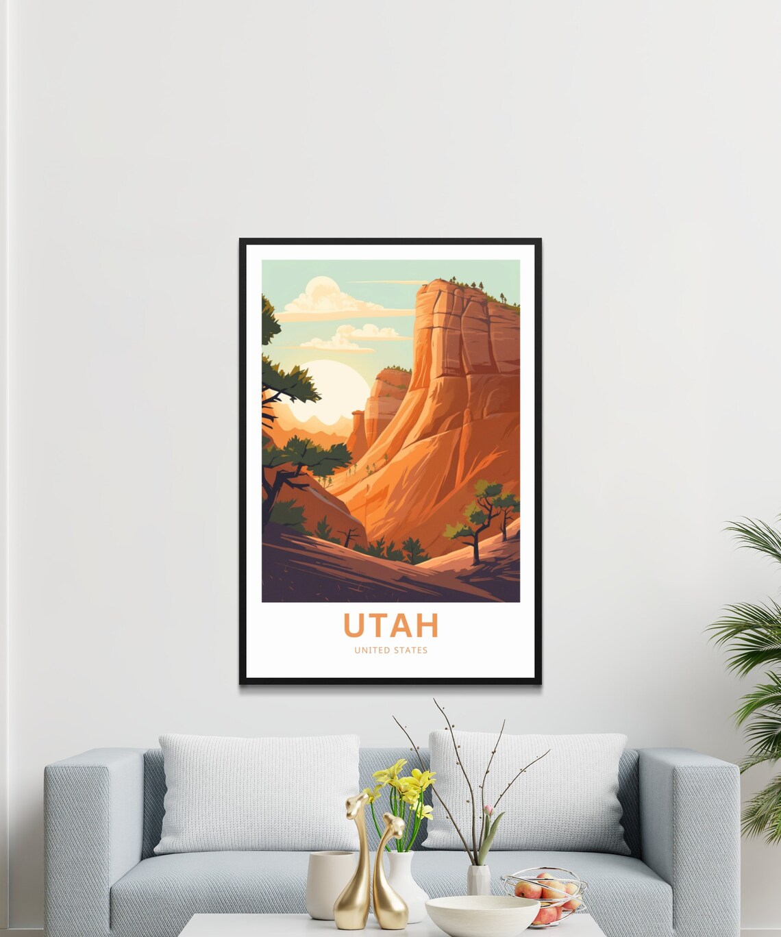 Utah United States Travel Poster Red Rock Canyon Cliffs Sunset Art - Image 3