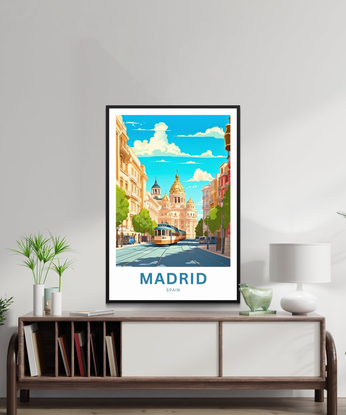 Madrid Spain Personalized Vintage Tram Street Cityscape Poster - Image 2