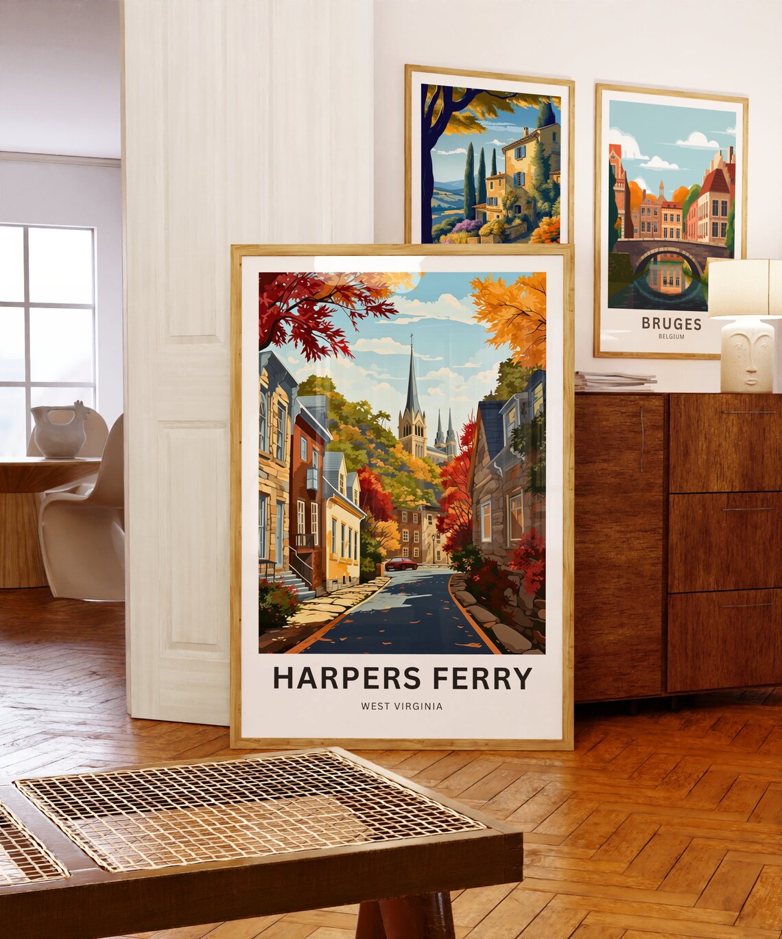 Harpers Ferry Autumn Street Red Maples Cathedral View Travel Poster - Image 5