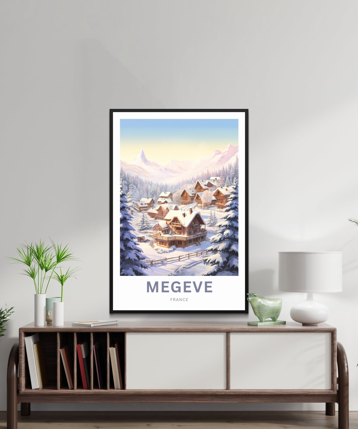 Personalized Megeve France Snowy Alpine Village Travel Poster Gift Art - Image 2