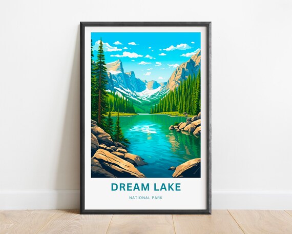 Dream Lake National Park Teal Alpine Lake Pine Forest Travel Poster