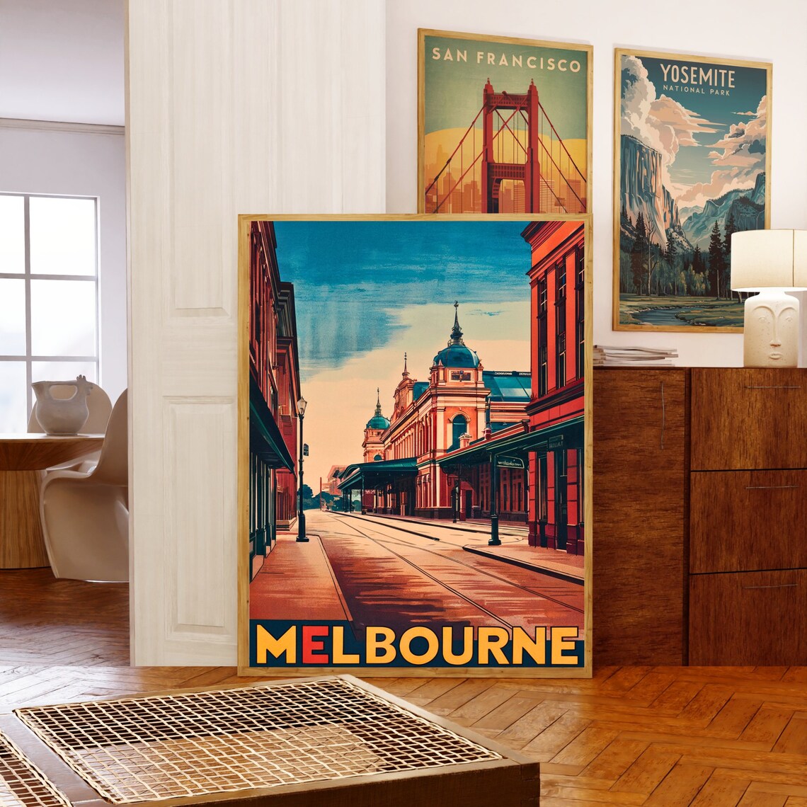 Melbourne Australia City Street Vintage Travel Poster Twilight - Image 5