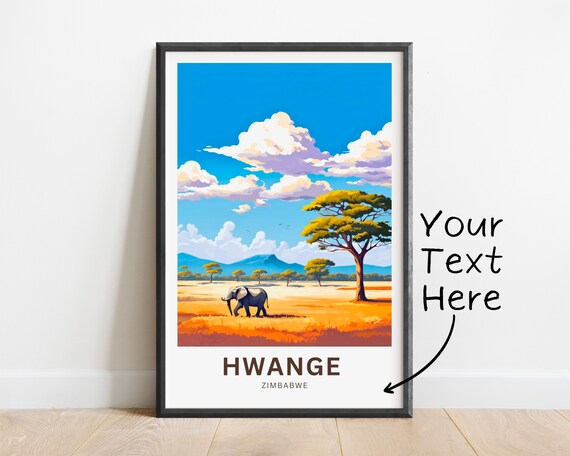 Hwange Zimbabwe Elephant Safari Savannah Personalized Travel Poster