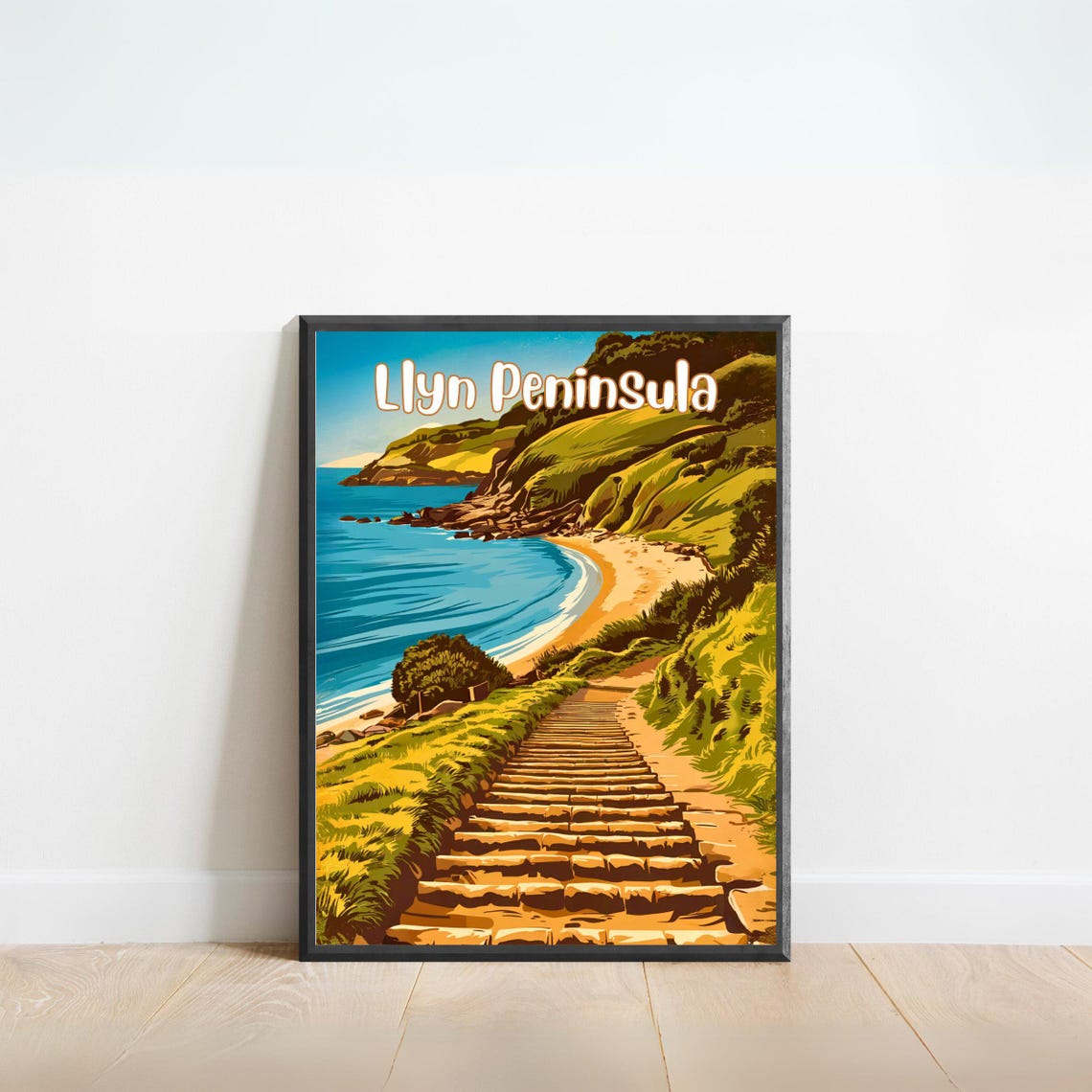 Llyn Peninsula Wales Coastal Steps Seaside Vintage Travel Poster