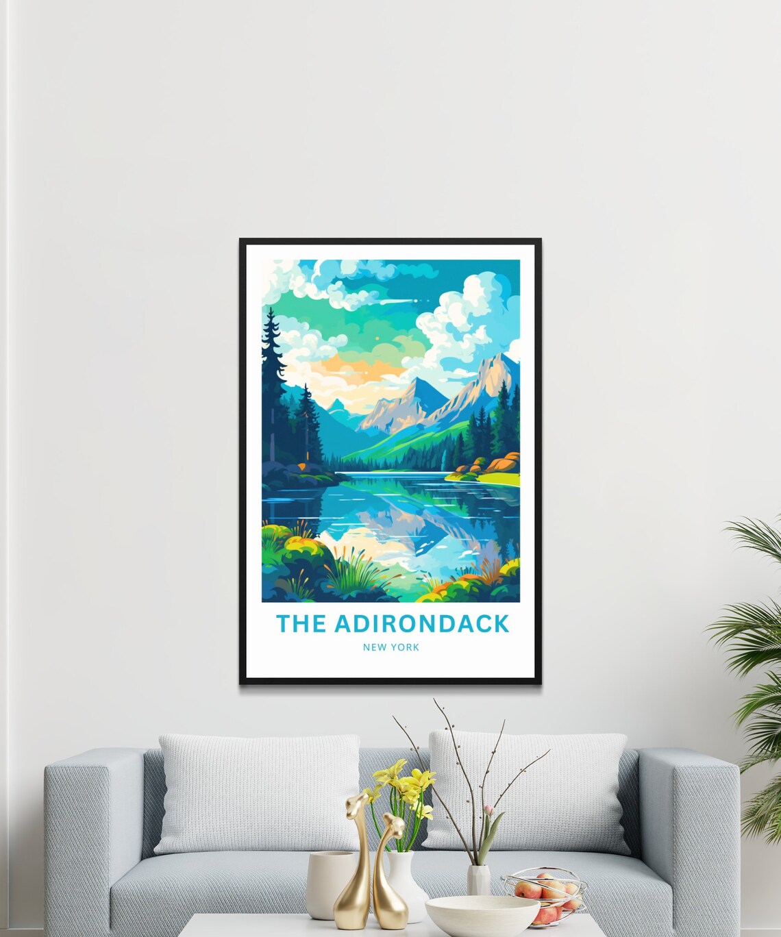 Adirondack New York Mountain Lake Reflection Pine Forest Travel Poster - Image 3