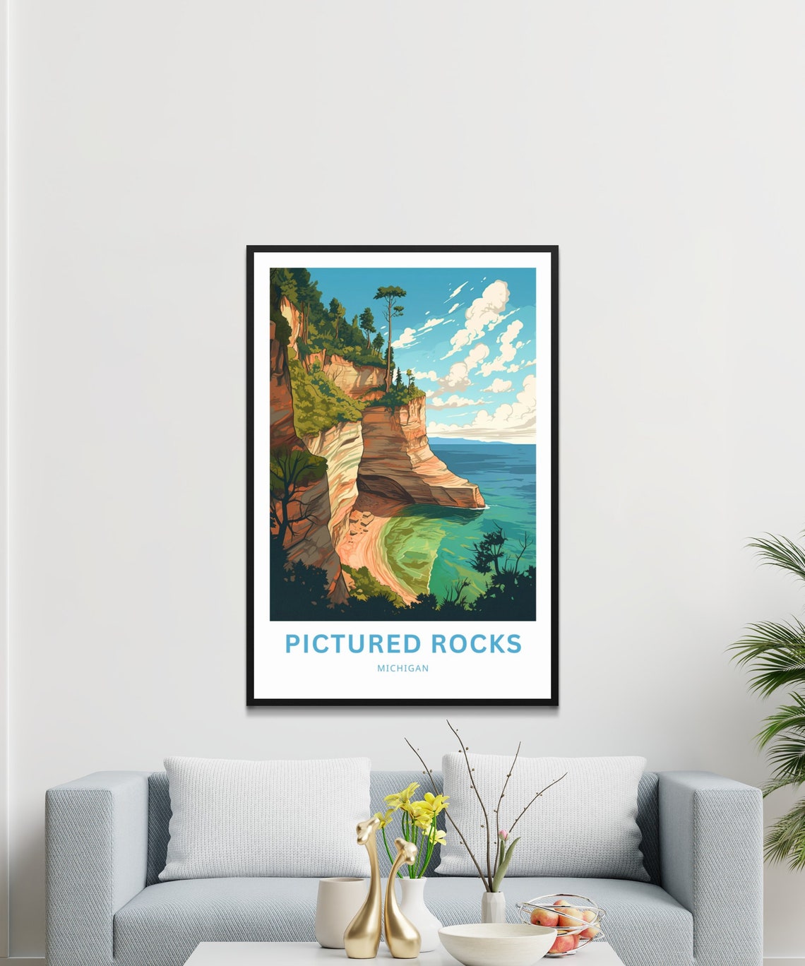 Pictured Rocks Michigan Cliffs Cove Personalized Travel Poster - Image 3