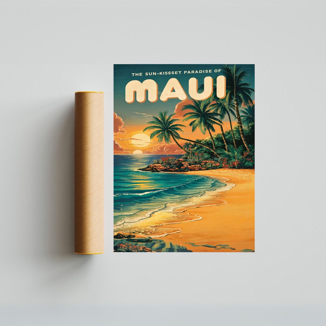 Maui Hawaii Sun Kissed Paradise Sunset Beach Palm Vintage Poster - Image 3