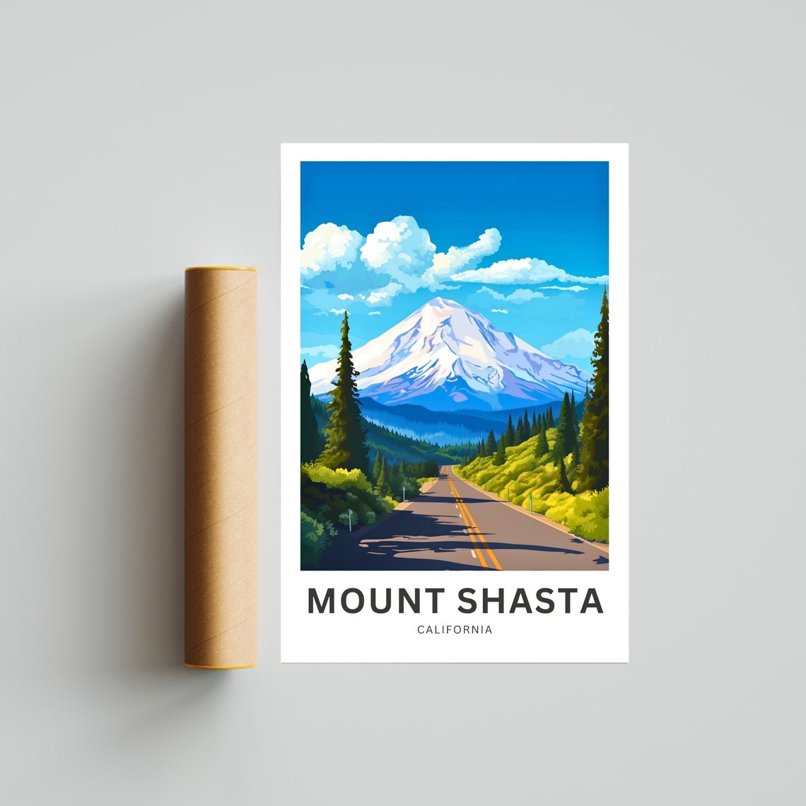 Personalized Mount Shasta California Snowy Summit Road Trip Poster - Image 4