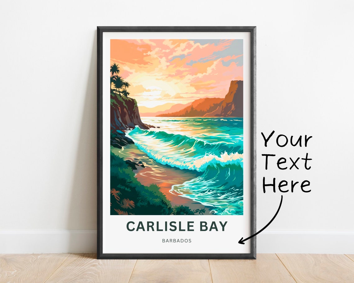 Carlisle Bay Barbados Personalized Sunset Beach Waves Travel Poster