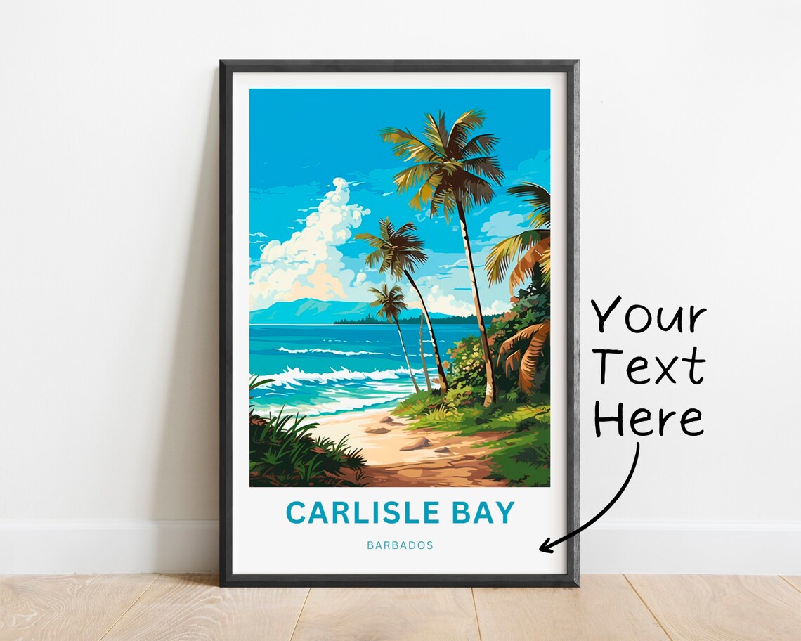 Personalized Carlisle Bay Barbados Palm Beach Waves Travel Poster