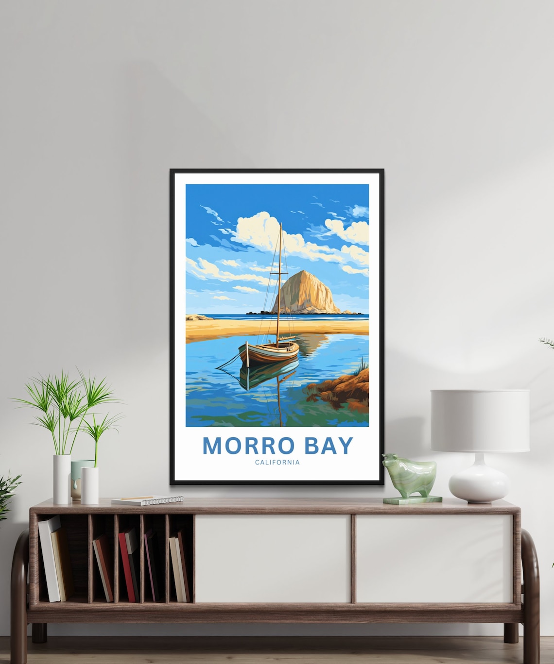 Morro Bay California Sailboat Rock Coastal Scene Travel Poster - Image 2