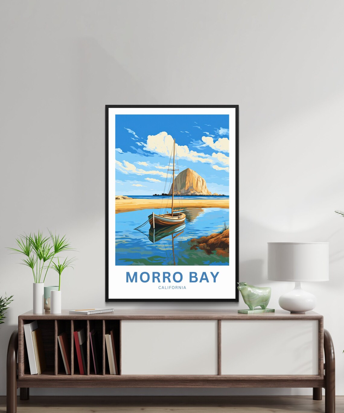 Morro Bay California Sailboat Rock Cove Personalized Art Poster - Image 2
