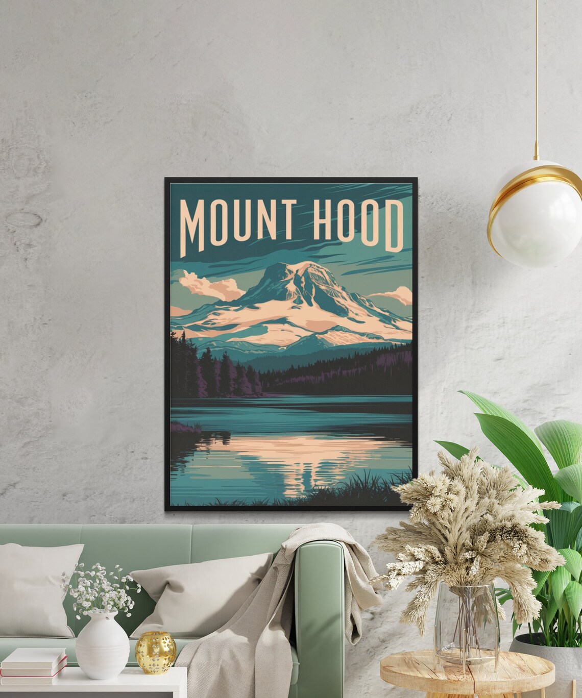 Mount Hood Vintage Poster with Teal Lake Reflection at Golden Hour - Image 2