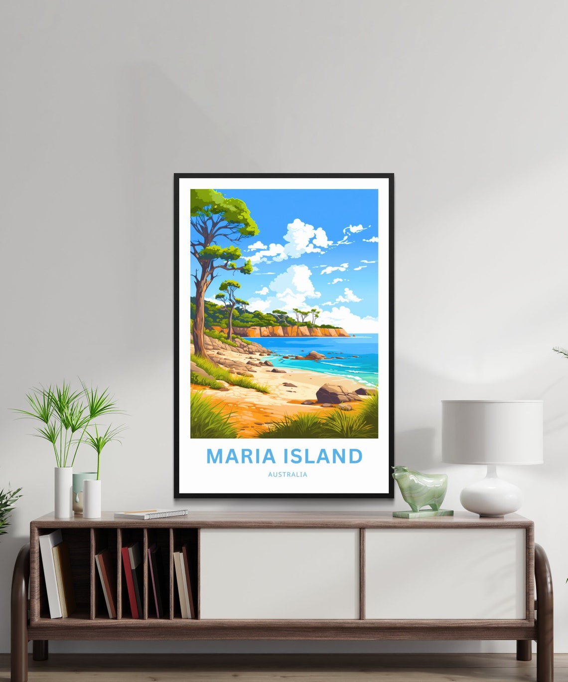 Maria Island Australia Sandy Cove and Pine Trees Beach Travel Poster - Image 2