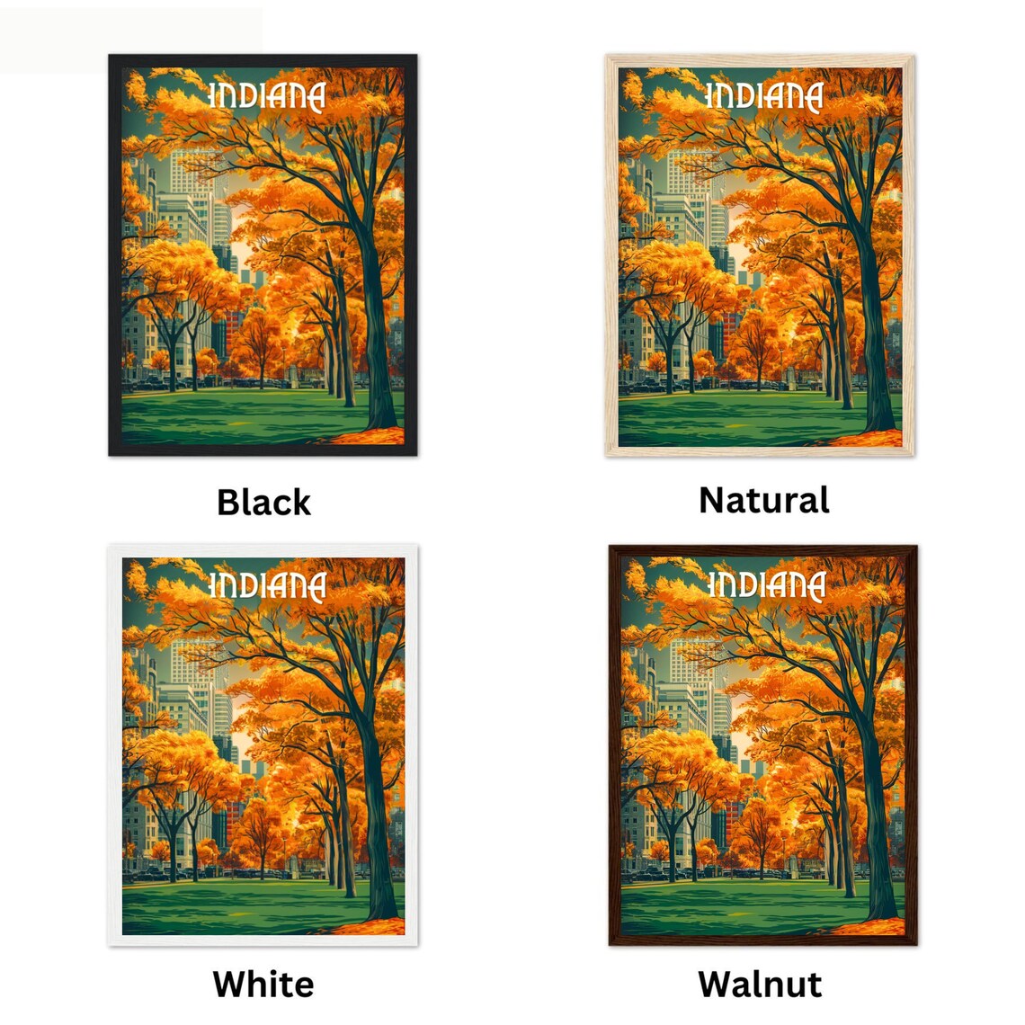 Indiana Autumn Fall Foliage City Park Golden Trees Travel Poster - Image 4