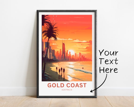 Personalized Gold Coast Travel Print Poster Queensland Australia Wall Art Framed Present Gift Custom
