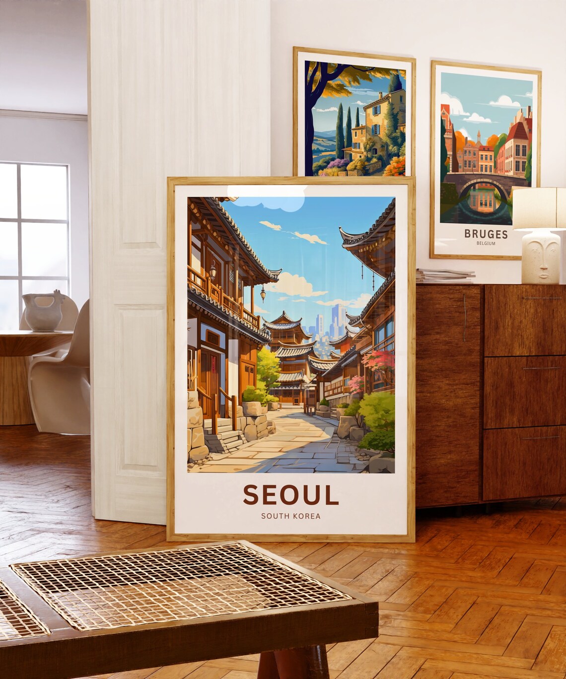 Seoul South Korea City Street Red Double Decker Travel Poster - Image 5