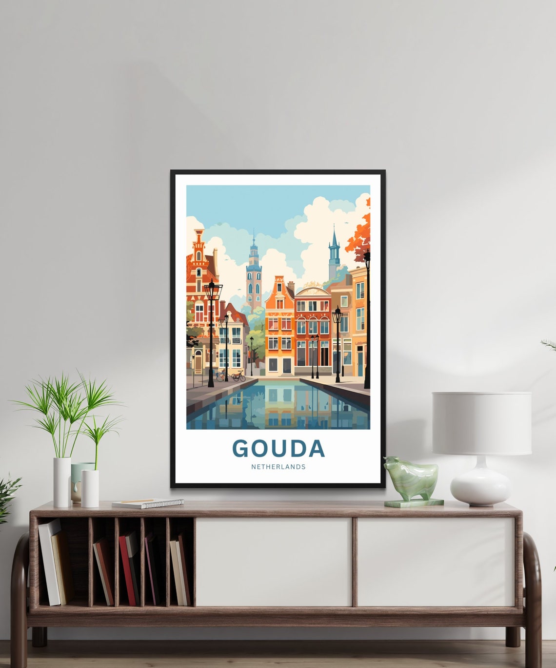 Personalized Gouda Netherlands Canal Gabled Houses Reflection Poster - Image 2