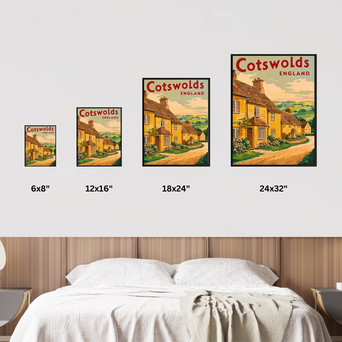 Cotswolds England Vintage Stone Cottages Retro Travel Poster - Image 3