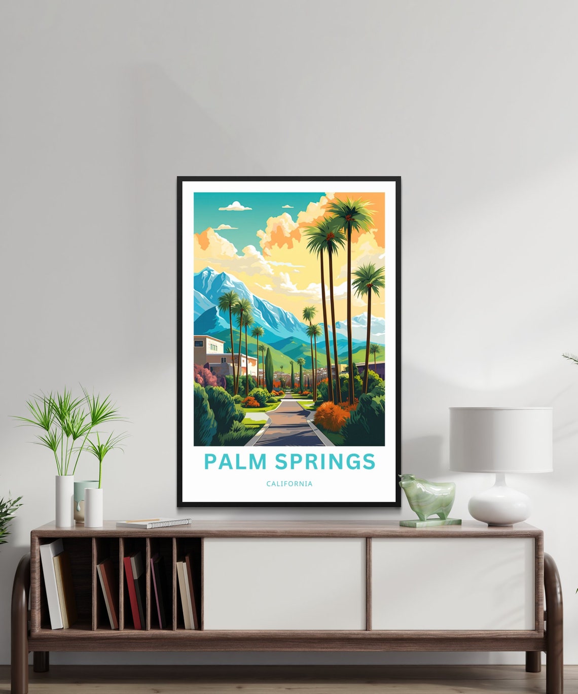 Palm Springs California Palm Trees Mountain Oasis Art Travel Poster - Image 2