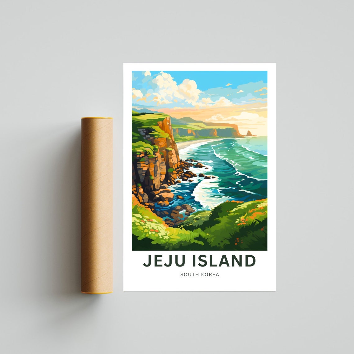 Jeju Island South Korea Dramatic Sea Cliffs Coastal Travel Poster - Image 4