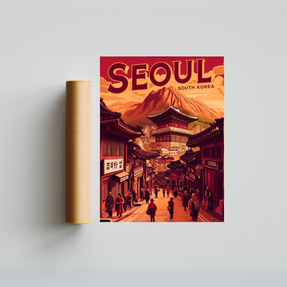 Seoul South Korea Old Town Temple Street Sunset Travel Poster - Image 4