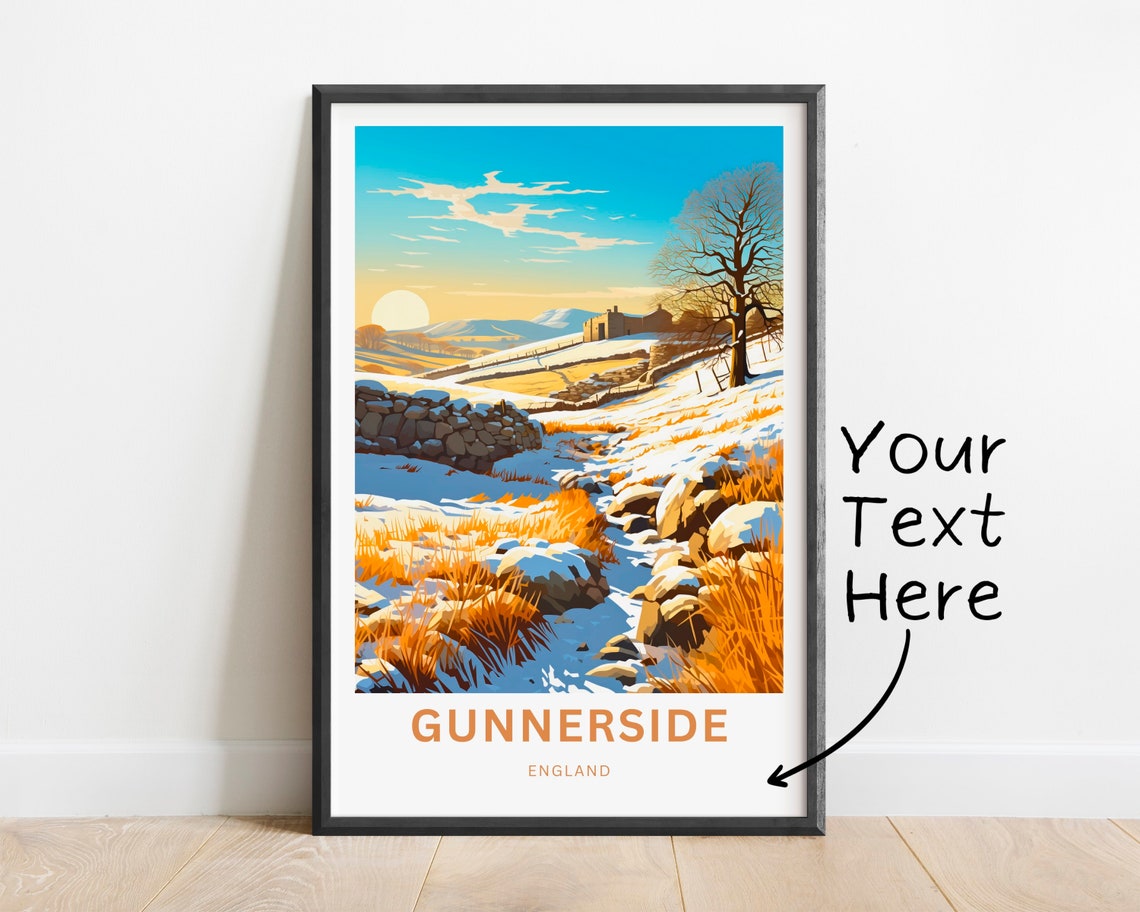 Gunnerside England Winter Snow Stone Wall Landscape Travel Poster - Image 2