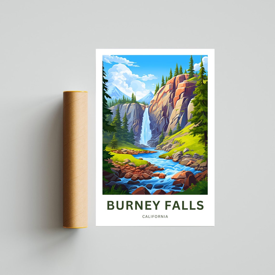 Personalized Burney Falls California Falls Into Rocky Stream Poster - Image 4