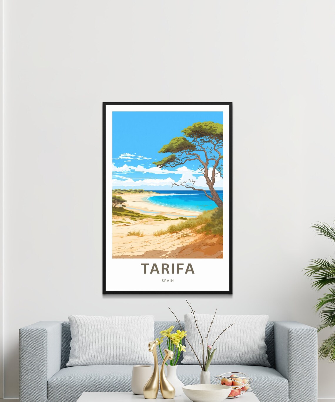 Tarifa Spain Beach Stone Pine Turquoise Cove Waves Travel Poster - Image 3