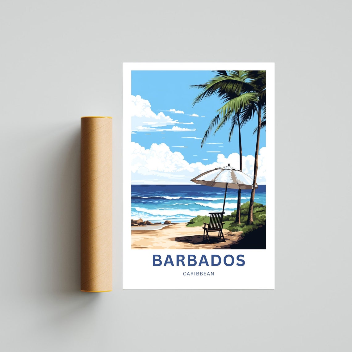 Barbados Caribbean Beach Umbrella Chair Ocean Surf Travel Poster - Image 4