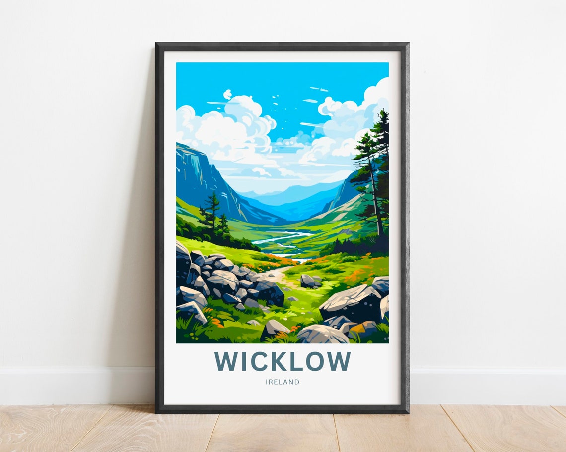 Wicklow Ireland Green Valley Rocks Mountain Trail Scenic Poster