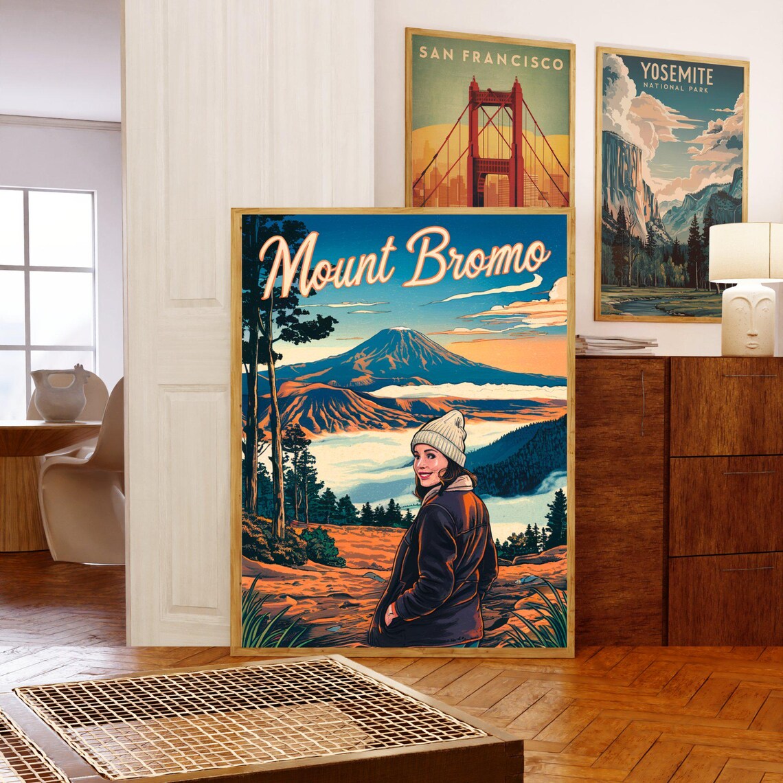 Mount Bromo Volcano Sunset View With Traveler Woman In Beanie Poster - Image 5