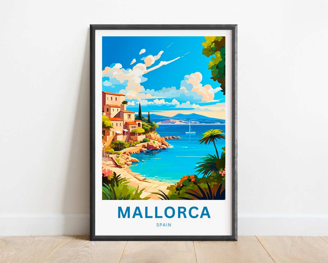 Mallorca Spain Coast Cliff Village Turquoise Bay Travel Poster