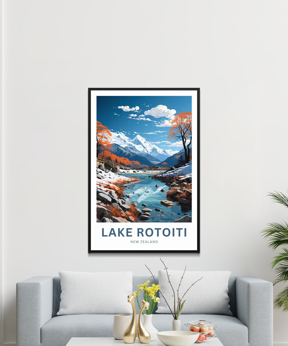 Lake Rotoiti New Zealand Personalized Alpine Lake Snow Travel Poster - Image 3