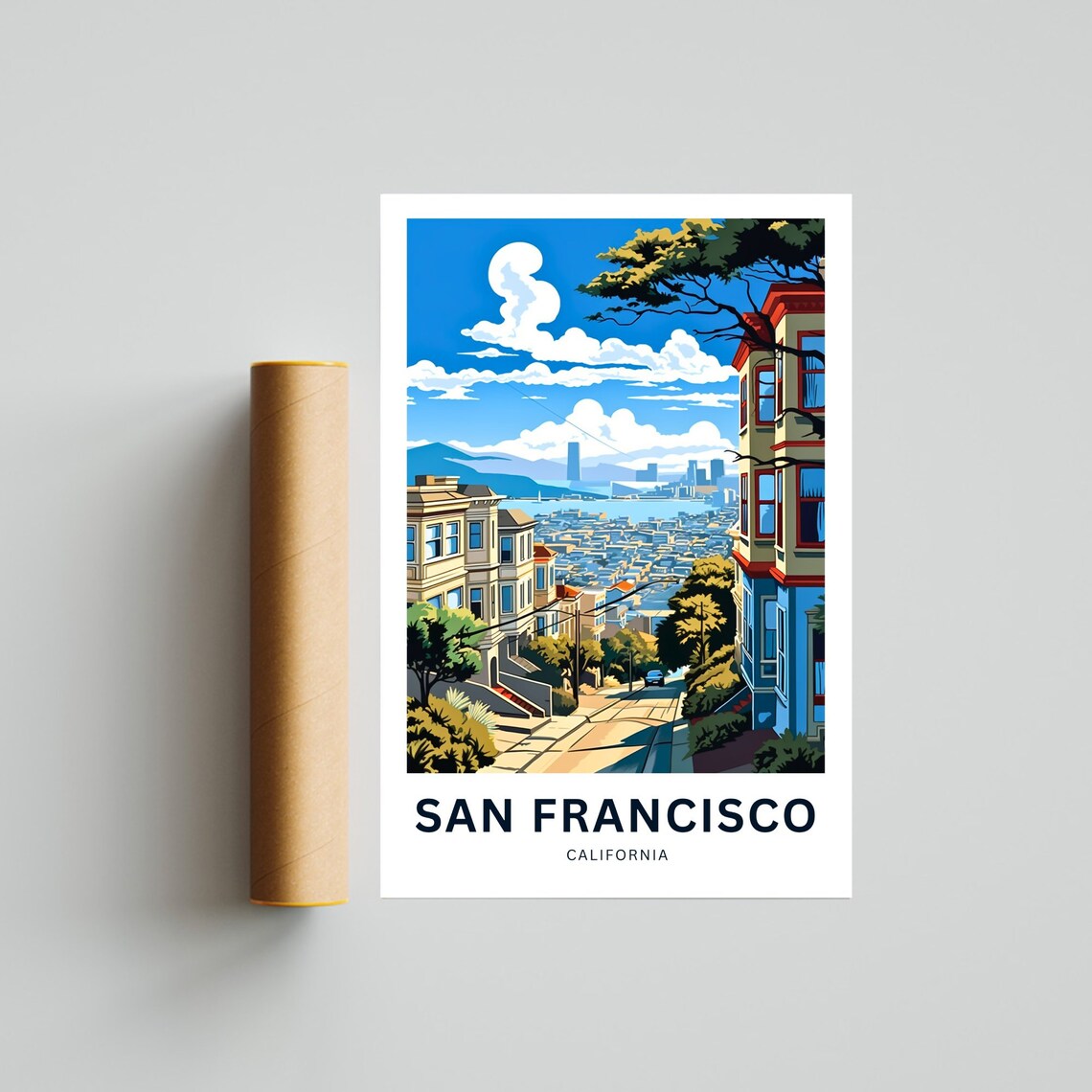 San Francisco Victorian Hill Street Bay View Personalized Poster - Image 4