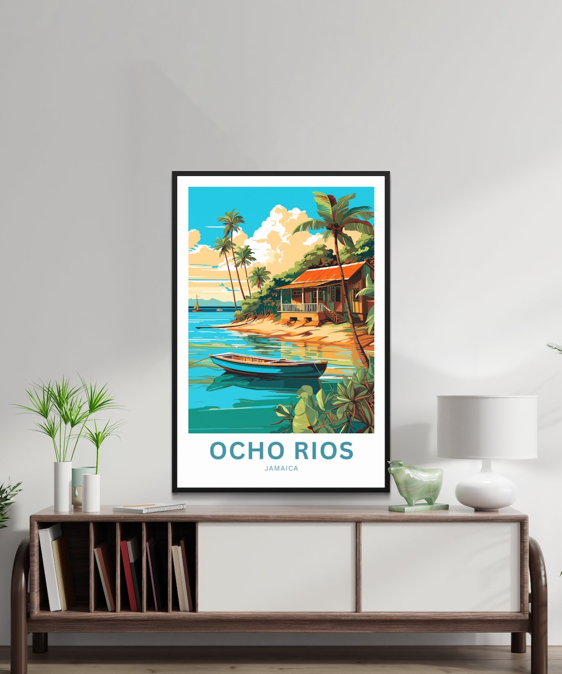 Ocho Rios Jamaica Beach Hut Fishing Boat Palms Travel Poster - Image 2