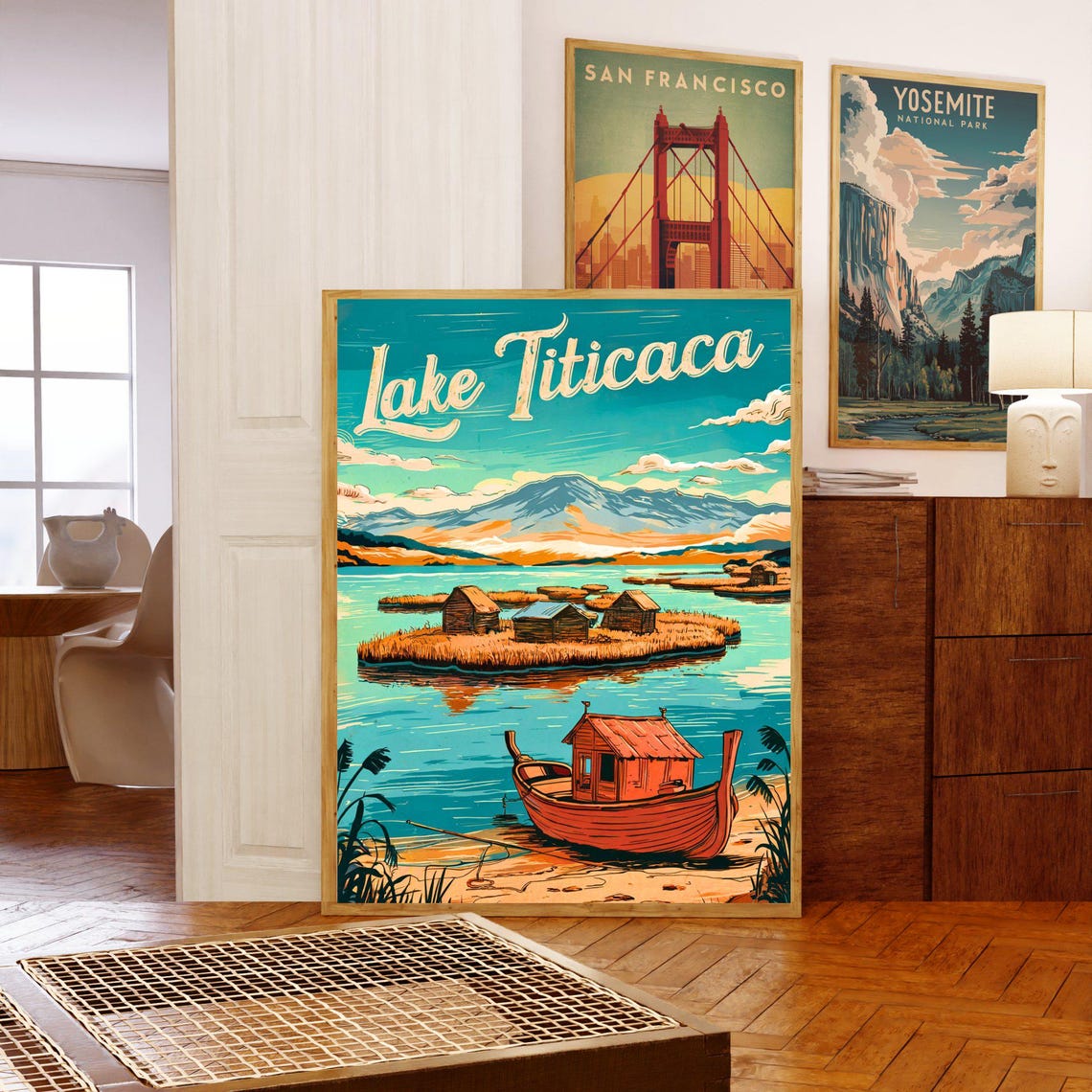 Lake Titicaca Floating Reed Islands Boat Vintage Travel Poster - Image 5