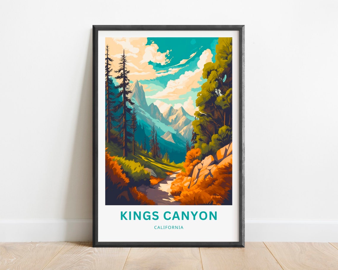 Kings Canyon California Alpine Mountain Trail Retro Travel Poster