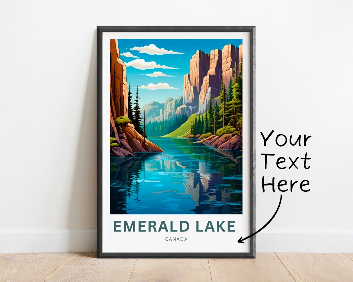 Personalized Emerald Lake Canada Cliff Lake Custom Text Travel Poster