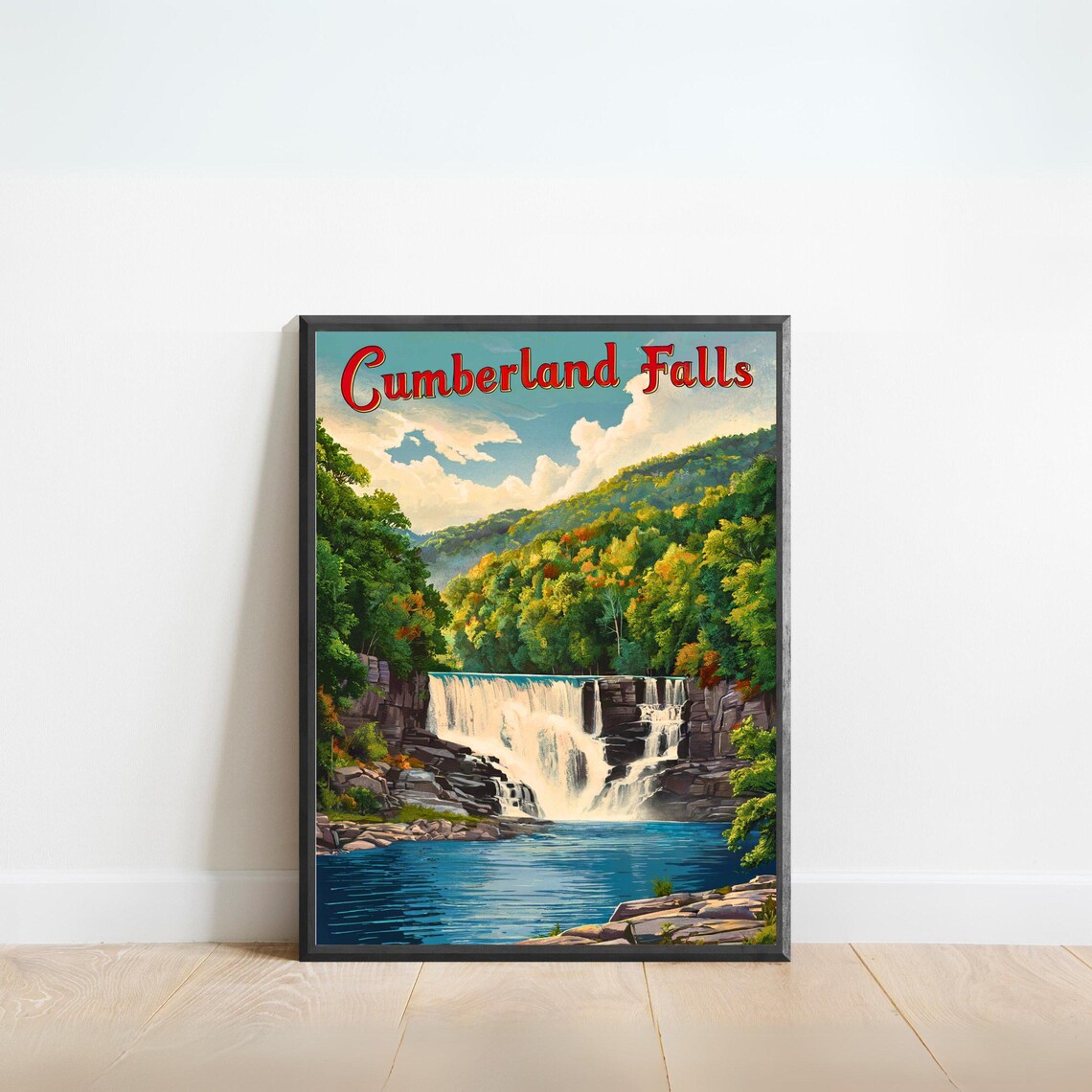 Cumberland Falls Autumn Forest Waterfall Vintage Travel Poster
