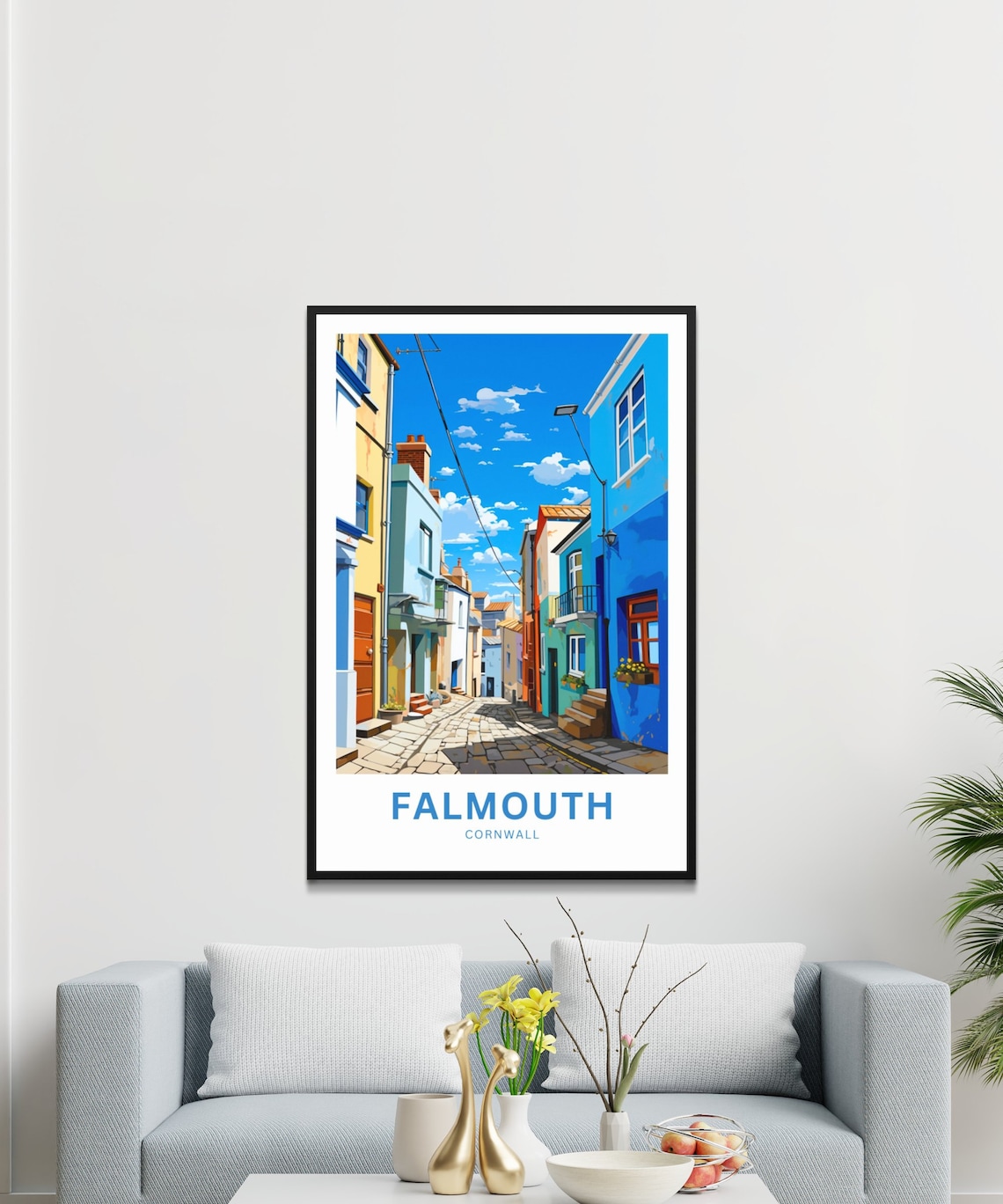 Falmouth Cornwall Colorful Cobbled Street Seaside Town Travel Poster - Image 3