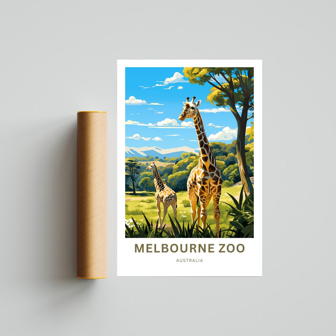 Melbourne Zoo Australia Giraffe Savanna Illustrated Art Poster - Image 4