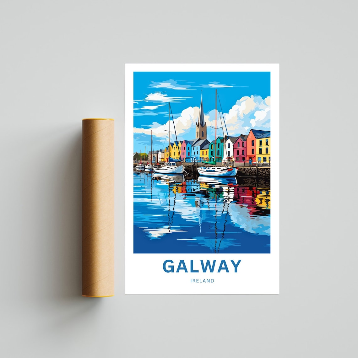 Galway Personalized Ireland Colorful Harbor and Boats Poster - Image 4