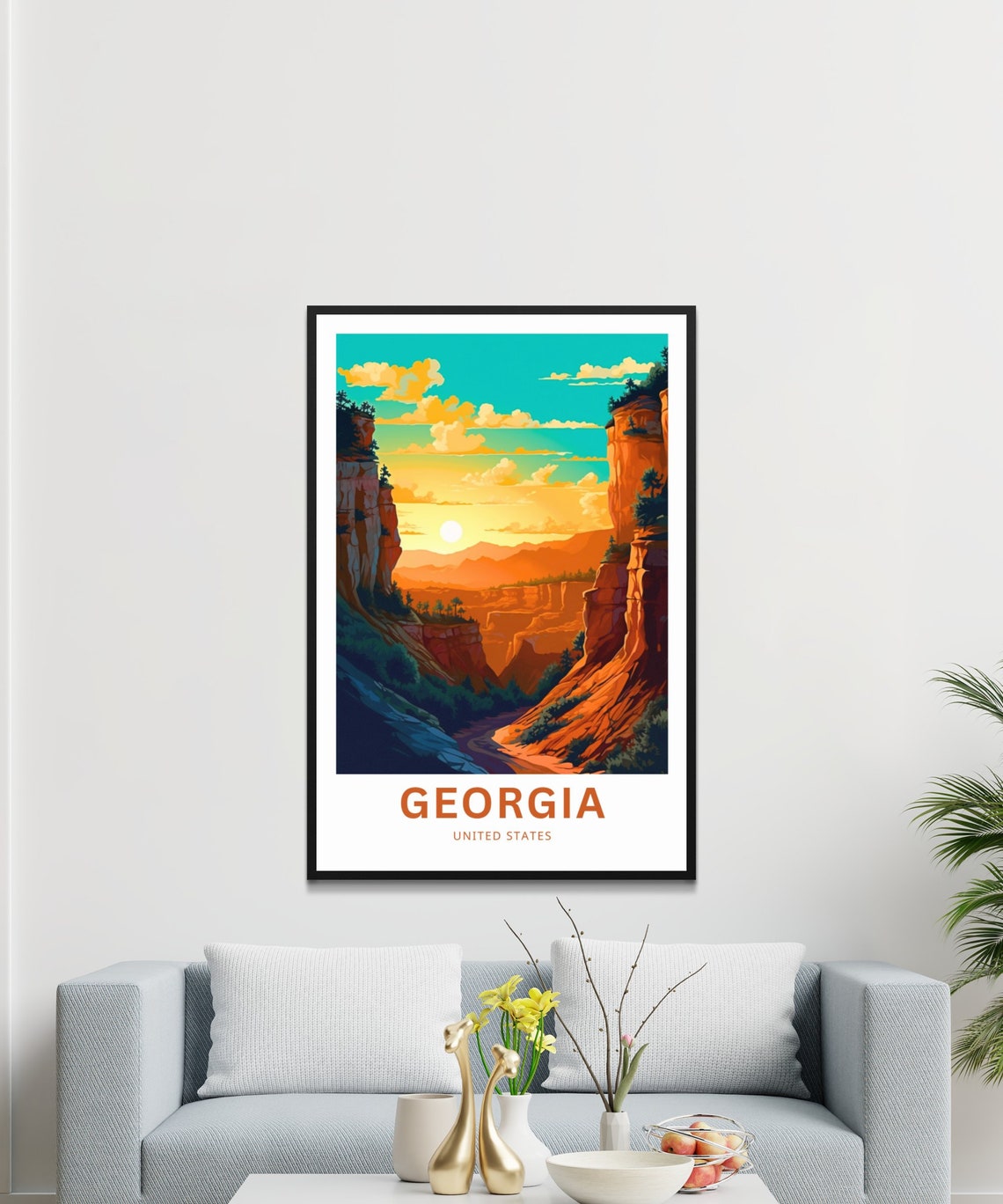 Georgia Red Rock Canyon Sunrise River Cliffs Custom Text Poster - Image 3